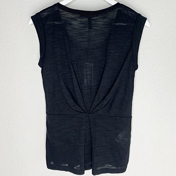 BCBGMAXAZRIA Anabella Pleated Cinch-Back Cap Sleeve Burnout Tee in Black - Picture 4 of 8